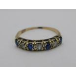 A 9ct gold, blue and white stone ring, 1.4g, L