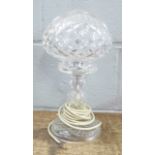 A Victorian crystal mushroom table lamp