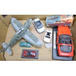 A Vauxhall Victor remote control battery operated car, other vehicles and a model Spitfire