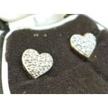 A pair of 9ct gold and diamond heart shaped earrings, 4.4g