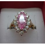 A 9ct gold, pink and white stone ring, 3.1g, L