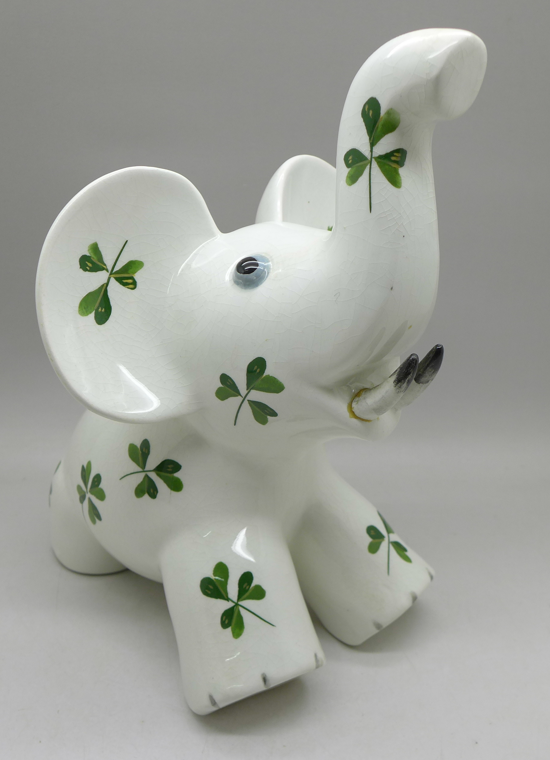 A Plichta/Wemyss elephant with shamrock decoration, a/f (one tusk and hairline on back leg) - Image 2 of 4