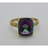 A 9ct gold mystic topaz and diamond ring, 1.7g, M