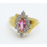 An 18ct gold, diamond and pink sapphire ring, 3.8g, Q