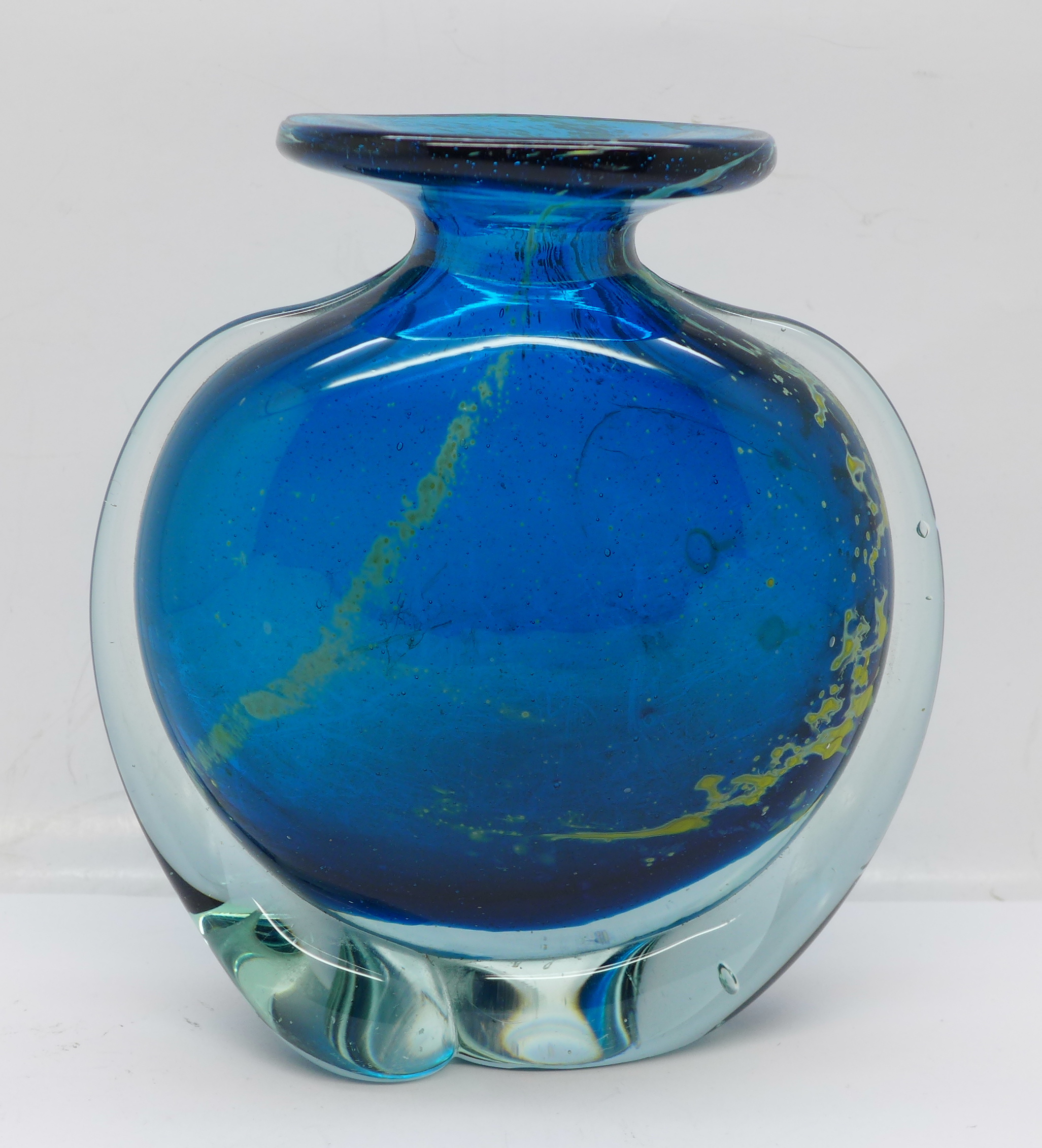 A M'dina blue glass vase, signed, 13cm