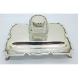 A silver inkstand, weight of base 203g