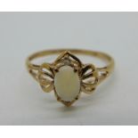 A 9ct gold, opal and diamond ring, 0.9g, P