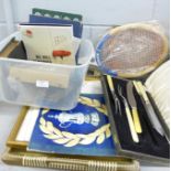A tennis racquet, carving set, photograph album, etc.