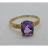 A 9ct gold, amethyst and diamond ring, 1.1g, O