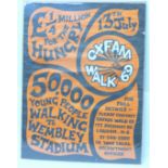 An original Oxfam Walk 1969 protest poster, loosely mounted on board, 48cm x 38cm