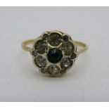 A 9ct gold and silver cluster ring, L