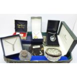A collection of silver jewellery including rings, necklaces, earrings, etc.