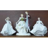 Three Royal Doulton figures, Young Love, Samantha and Nancy, Nancy a/f (hairline at base)