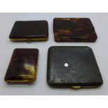 A faux tortoiseshell cigarette case, a match book holder, a card case and a metal cigarette case