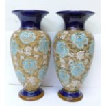 A pair of Royal Doulton Slaters Patent vases, decorated by Sarah Ellis, 28cm