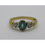 A 9ct gold, blue and white stone ring, 2.2g, Q
