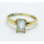 A 9ct gold and blue stone set ring, 2g, Q