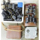 An Admira cine camera and a collection of binoculars, some a/f