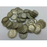 Approximately 75 pre 1920 3d coins, some Victorian, 105g