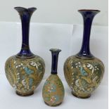 Royal Doulton Slaters vases 1920's (3), one a/f