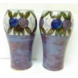 A pair of Royal Doulton Art Deco vases, designed by Maud Bowden, impressed marks, 22cm