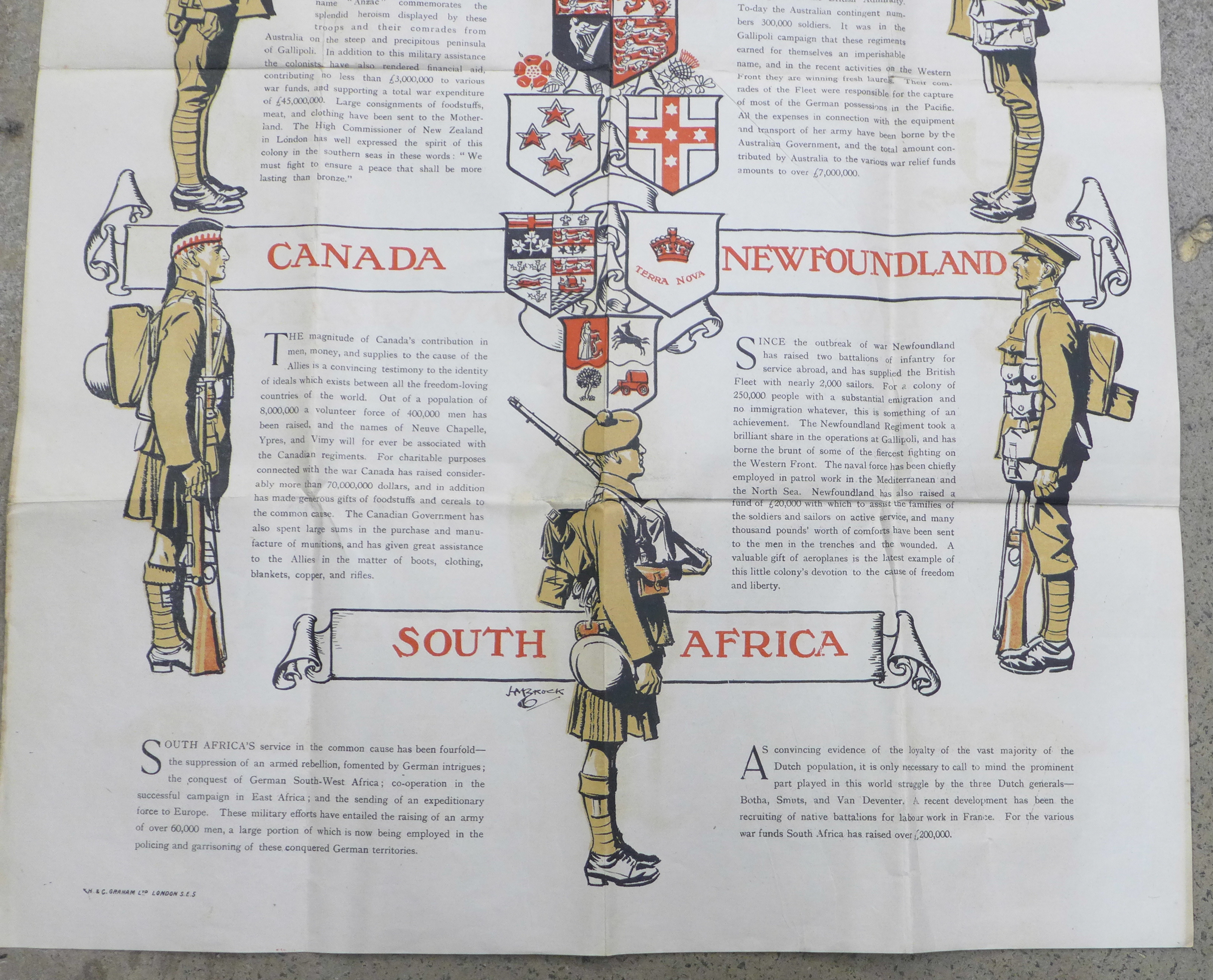 A WWI poster "The British Commonwealth in Arms", lithograph designed by H.M. Brock, 67 x 50cm - Image 3 of 4