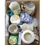 A collection of mixed china including Royal Worcester dragon plates, vases, musical stein, etc.