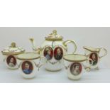 A Victorian T. Goode & Co. tea for two porcelain teaset, each has oval panels with hand painted