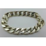 A heavy silver curb link bracelet, 133g