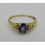 A 9ct gold, sapphire and diamond ring, 1g, O