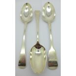 Three Georgian silver spoons, 196g