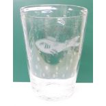 A Thomas Webb etched glass vase, fish in reeds with bubbles, 24cm