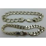 Two silver curb link bracelets, 82g