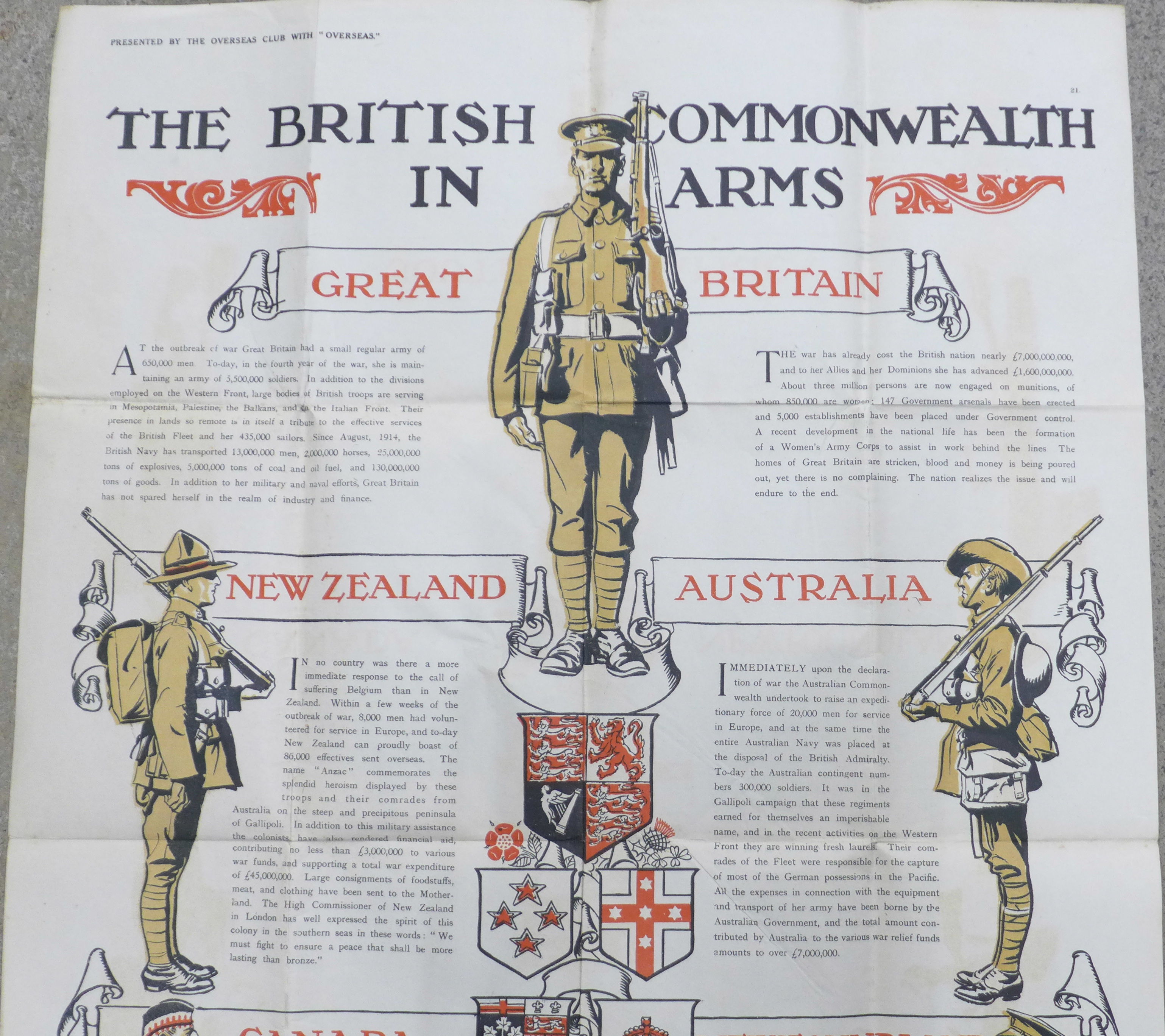 A WWI poster "The British Commonwealth in Arms", lithograph designed by H.M. Brock, 67 x 50cm - Image 2 of 4