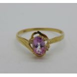 A 9ct gold, pink stone and diamond ring, 1.1g, O