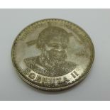 A .925 silver 1975 10 Emalangeni coin, Sobhuza II, Kingdom of Swaziland