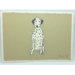 A pen and ink drawing of a dalmatian, signed (Clare) Ormerod