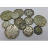 Assorted silver coins, (1762 3d a/f), 88g