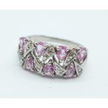 A 9ct gold, diamond and pink sapphire ring, 4.2g, Q