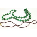 Malachite beads and an antique Bohemian rough cut garnet necklace