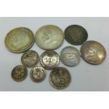 Assorted silver coins including Maundy money, 1762 3d and 1838 2d