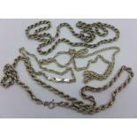 Three silver necklaces, 66g