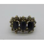 A 9ct gold, sapphire and white stone ring, 2.5g, N