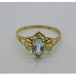 A 9ct gold and blue stone ring, 0.9g, P