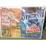 Horror film posters; The Secret of Blood Island and The Night Walker