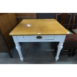 A Victorian painted pine and beech topped kitchen table