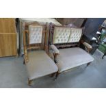 A Victorian mahogany and upholstered two piece salon suite