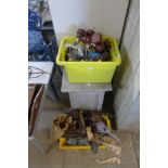 Two boxes of assorted handles, castors, etc.