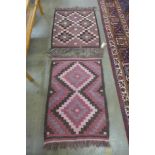 A pair of Kilim geometric pattern rugs, 100 x 60cm