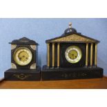Two 19th Century French Belge noir mantel clocks, a/f